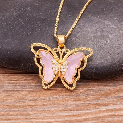 Zinnia Butterfly Crystal Necklace