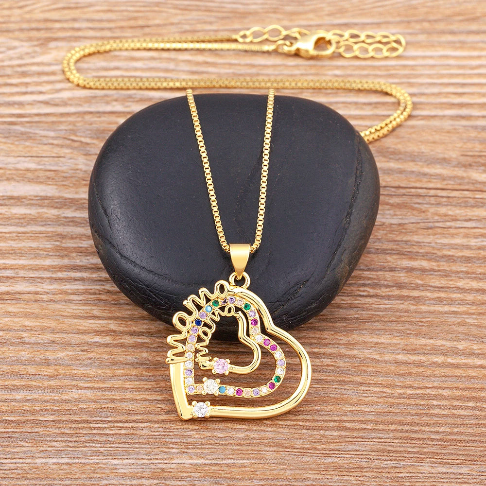 Mama layered crystal heart necklace