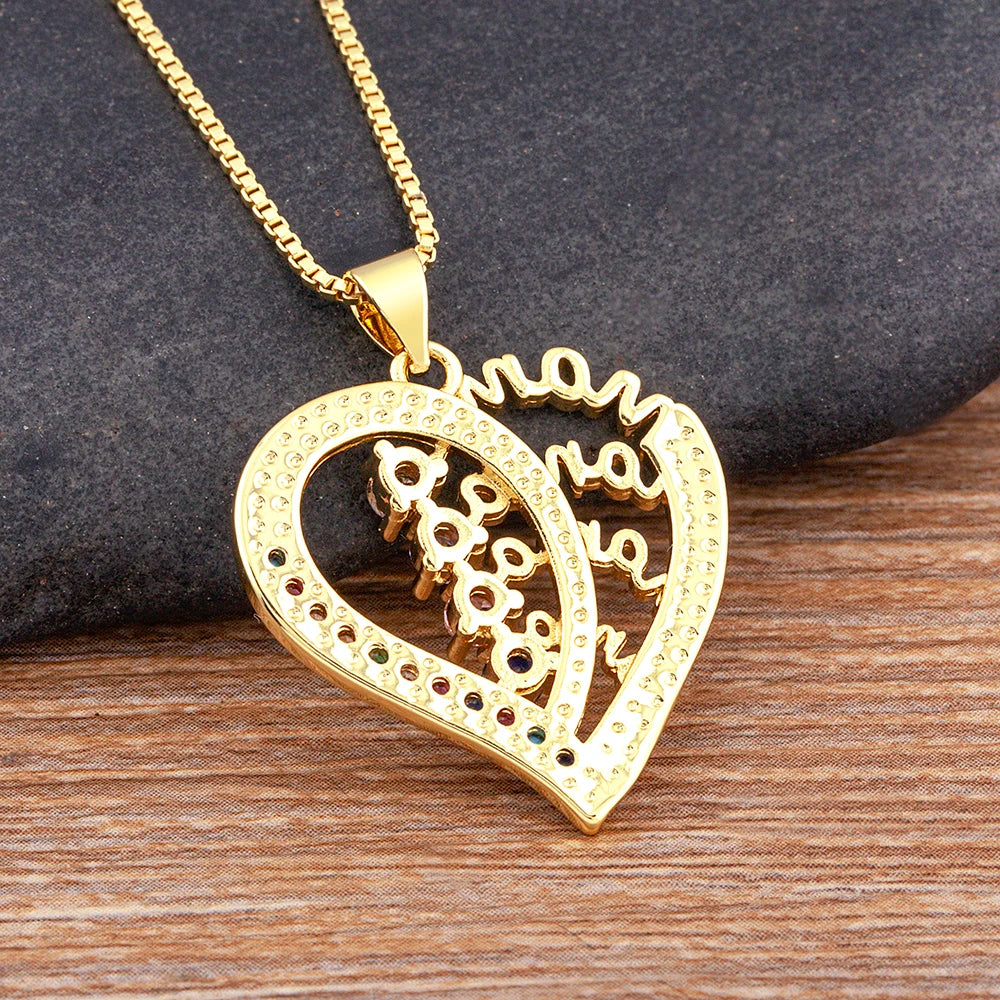Mama layered crystal heart necklace