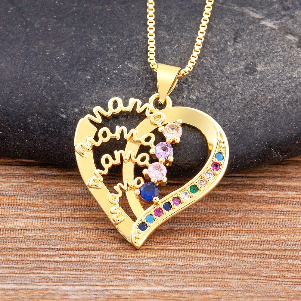 Mama layered crystal heart necklace
