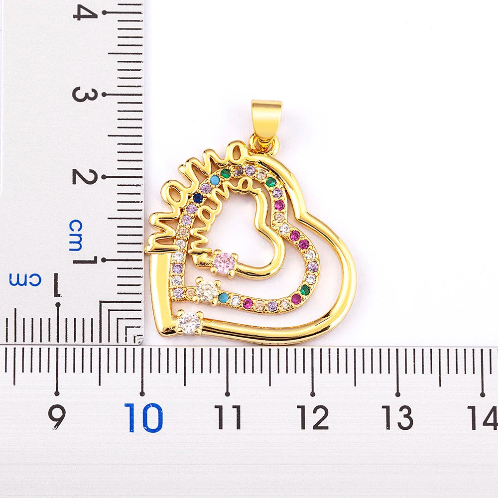 Mama layered crystal heart necklace