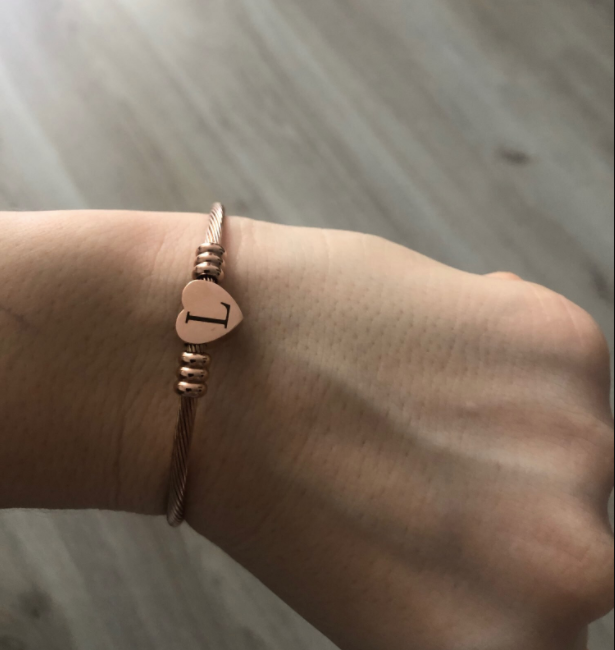 Heart Initial Bangle - Rosetose
