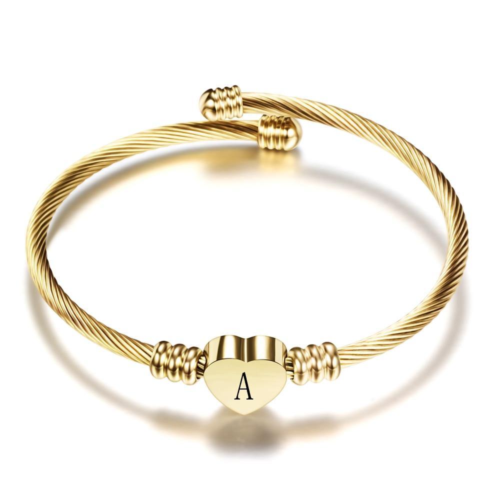 Heart Initial Bangle - Rosetose