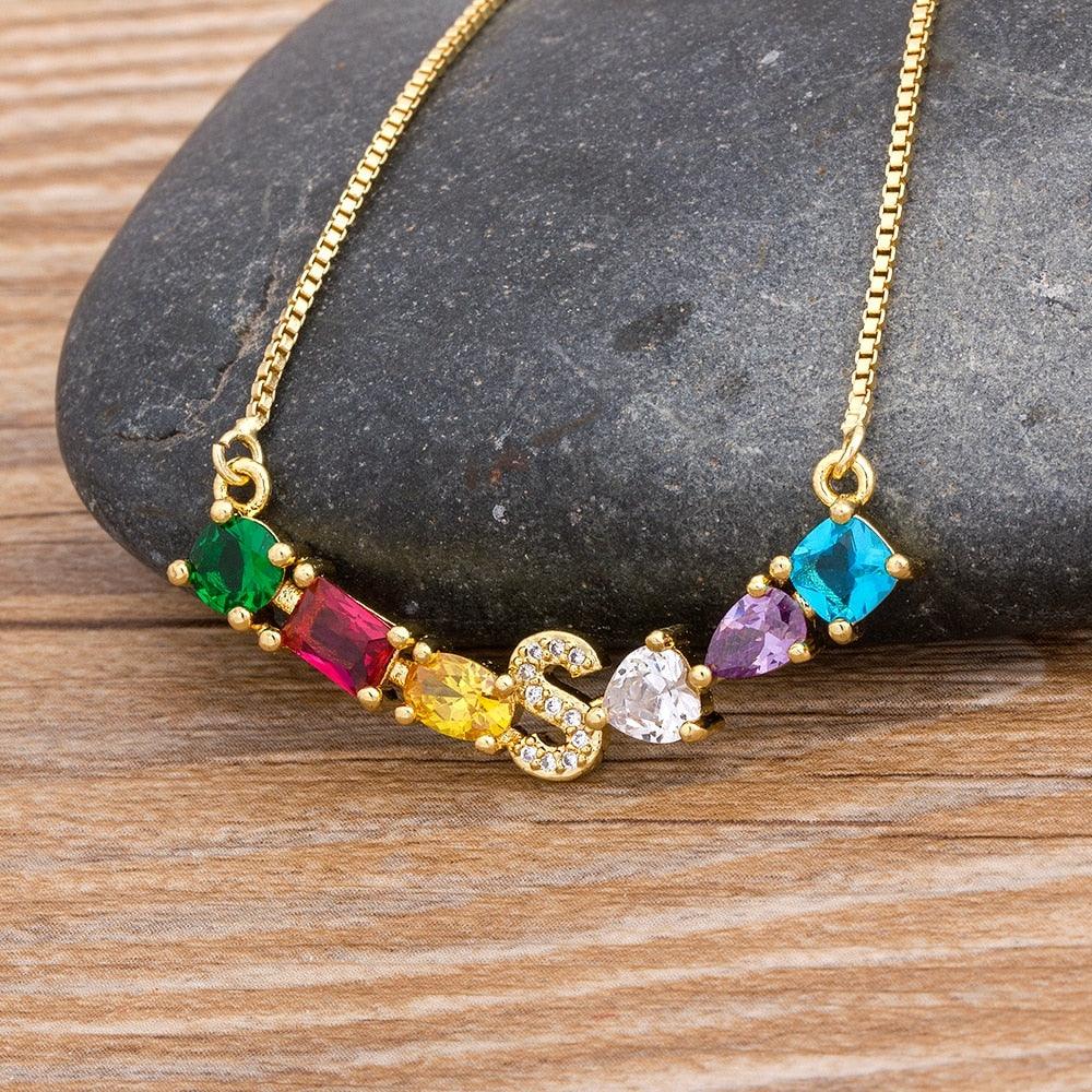 Penelope Multicolor Initial Necklace - Rosetose