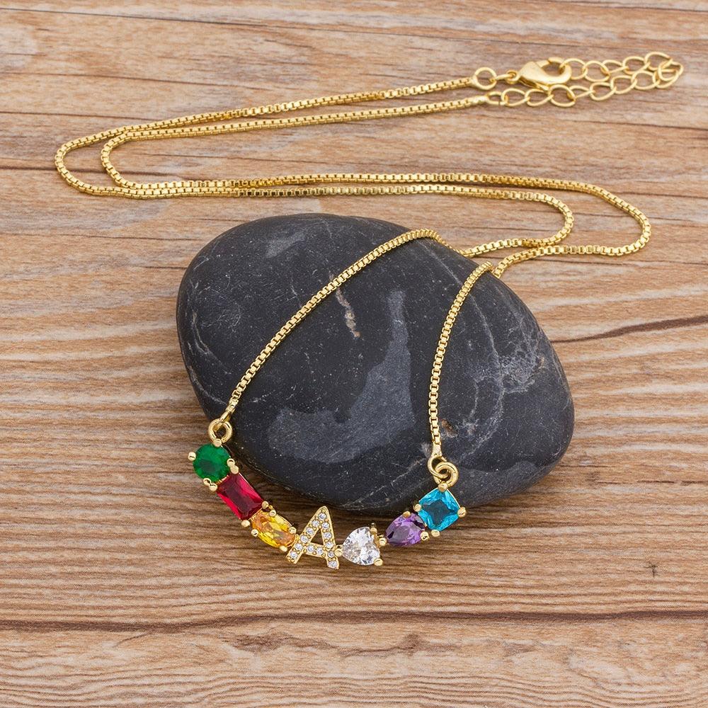 Penelope Multicolor Initial Necklace - Rosetose