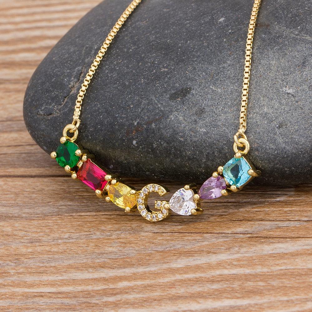 Penelope Multicolor Initial Necklace - Rosetose