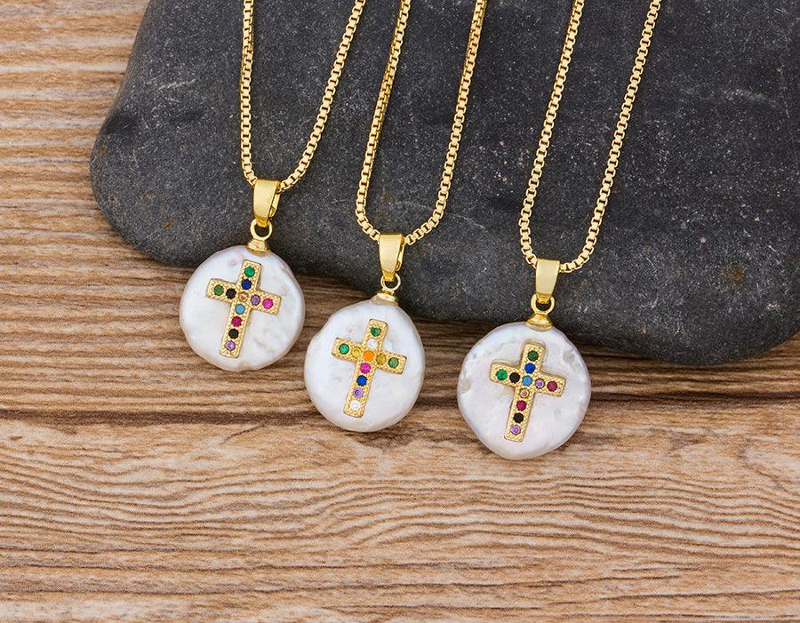 Damita Cross Pearl Necklace - Rosetose