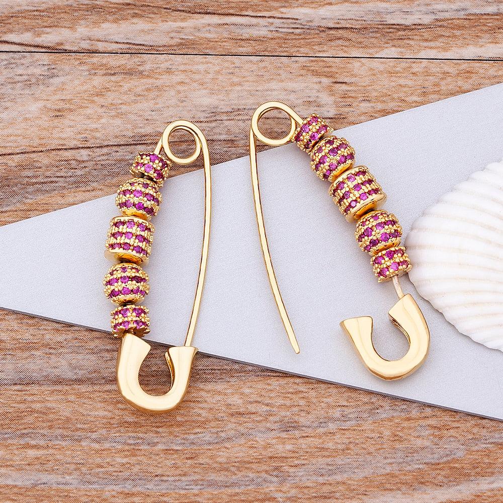 Dana Safety Pin Crystal Earrings - Rosetose