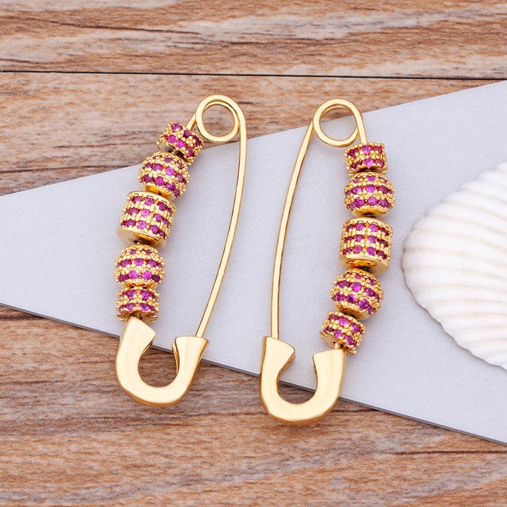 Dana Safety Pin Crystal Earrings - Rosetose