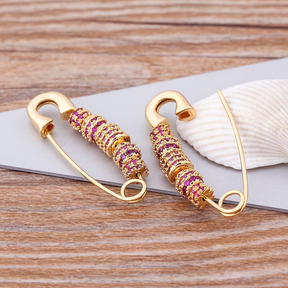 Dana Safety Pin Crystal Earrings - Rosetose