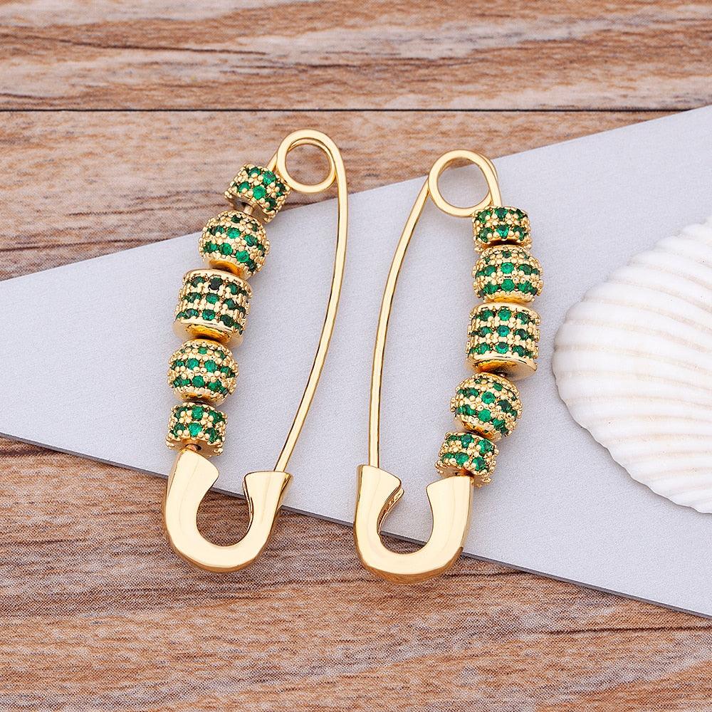 Dana Safety Pin Crystal Earrings - Rosetose