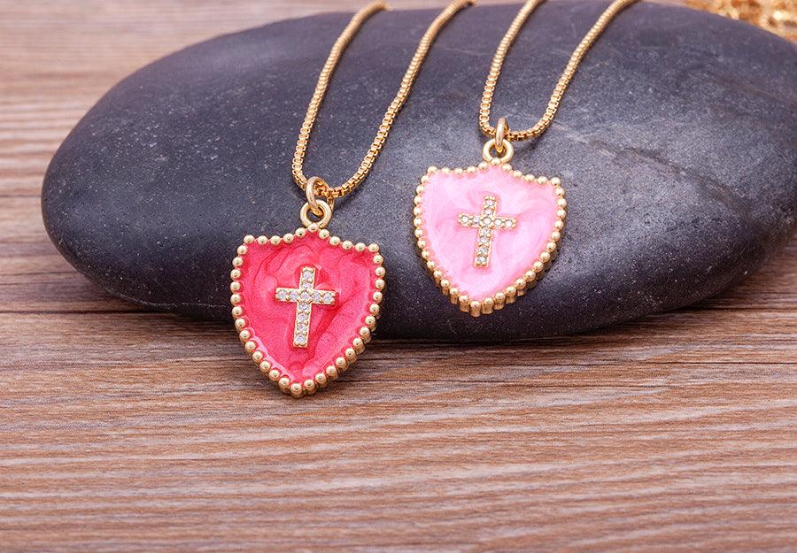 Lucy Enamel Cross Necklace - Rosetose