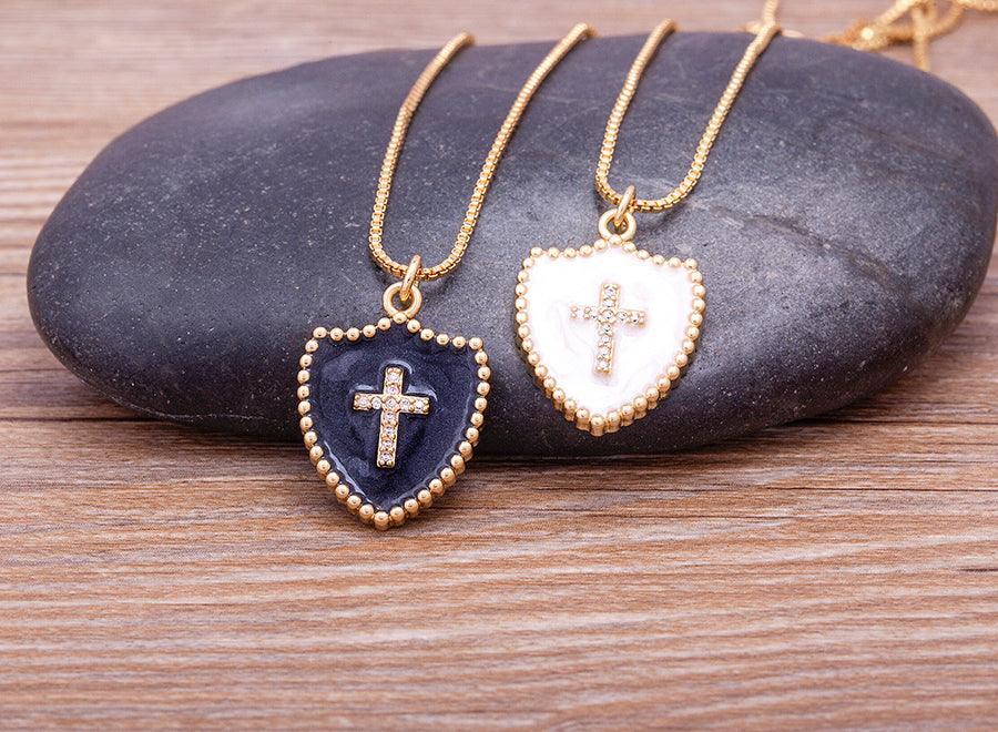 Lucy Enamel Cross Necklace - Rosetose