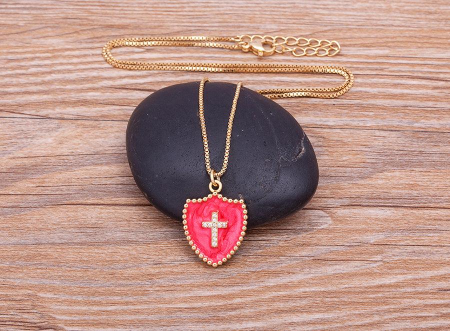 Lucy Enamel Cross Necklace - Rosetose