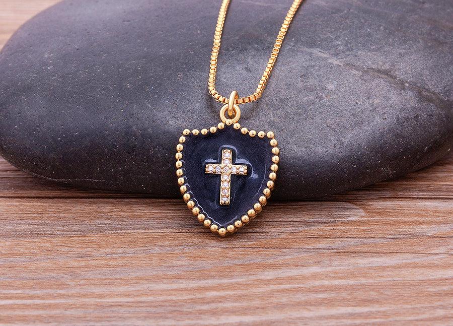 Lucy Enamel Cross Necklace - Rosetose