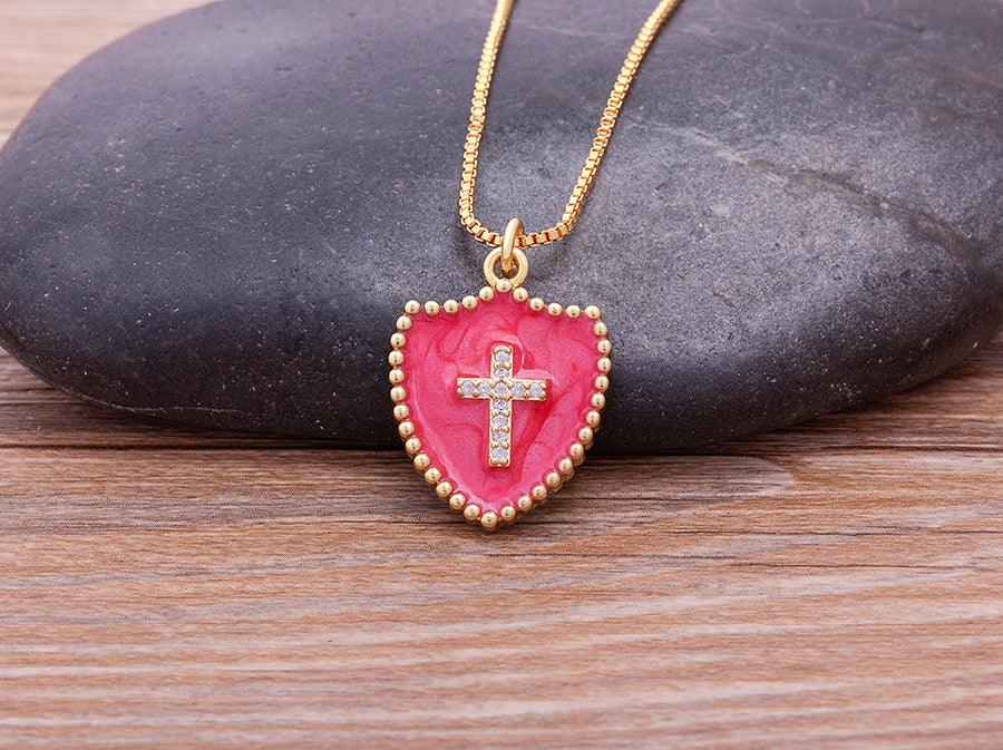 Lucy Enamel Cross Necklace - Rosetose