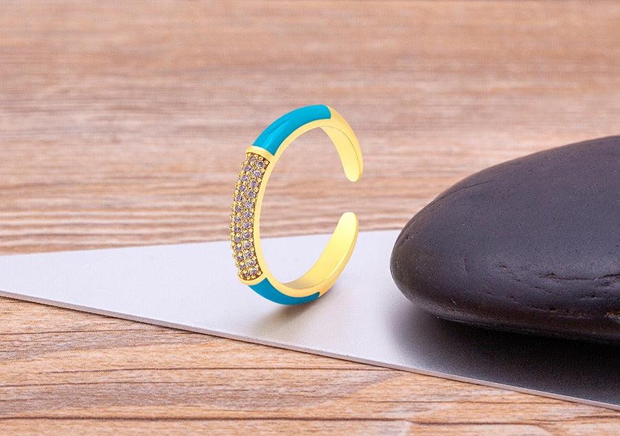 Vivian Enamel Crystal Adjustable Ring - Rosetose