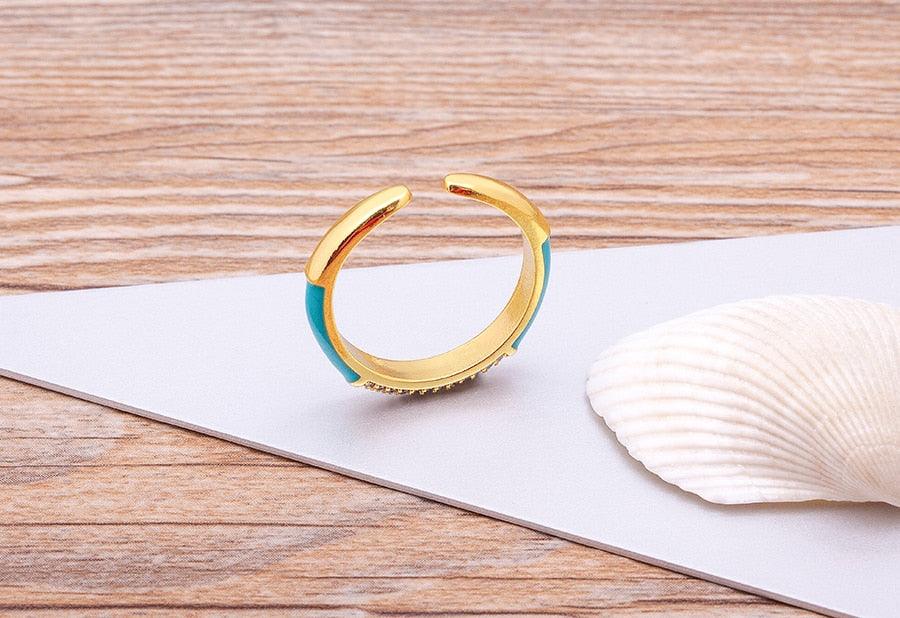 Vivian Enamel Crystal Adjustable Ring - Rosetose