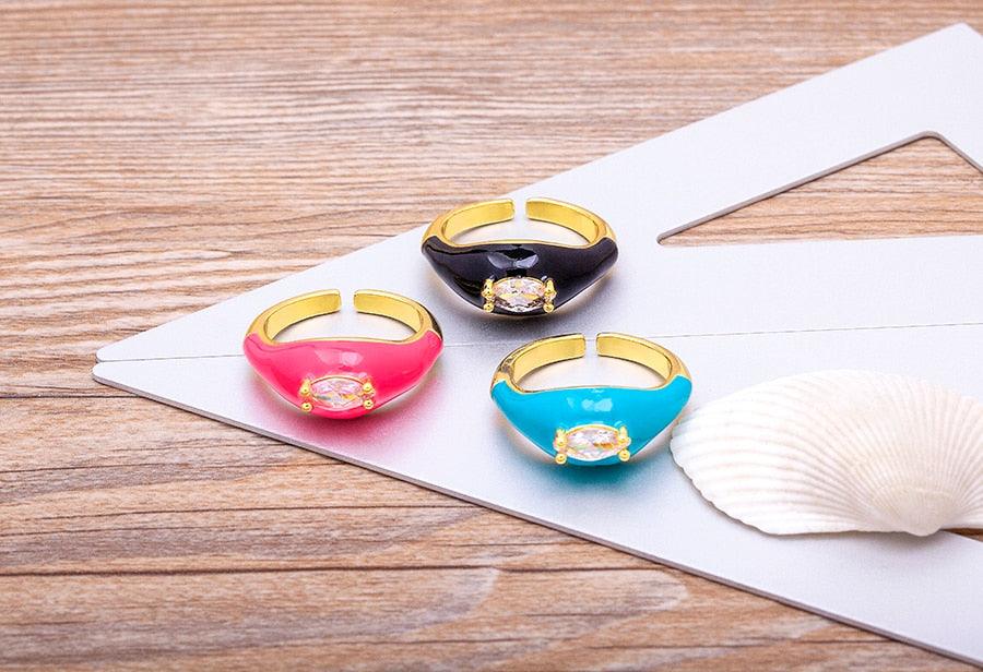 Iris Enamel Crystal Adjustable Ring - Rosetose