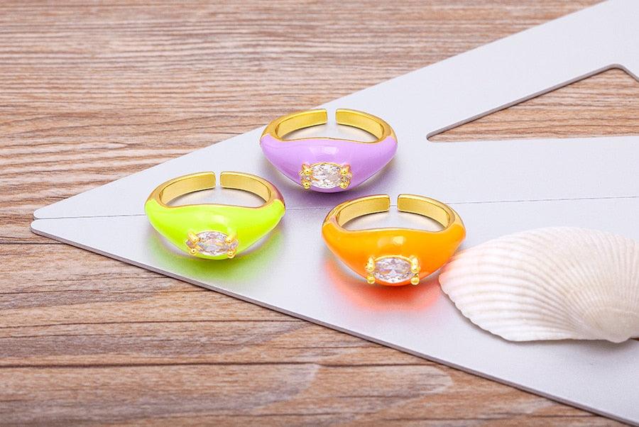 Iris Enamel Crystal Adjustable Ring - Rosetose