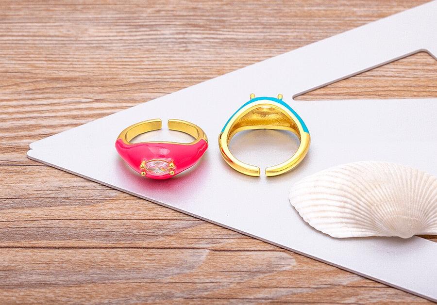 Iris Enamel Crystal Adjustable Ring - Rosetose