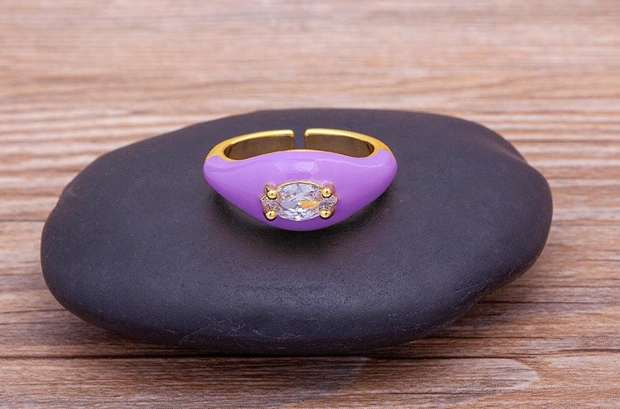Iris Enamel Crystal Adjustable Ring - Rosetose