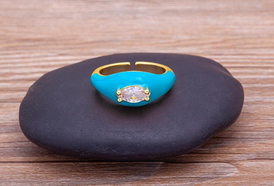 Iris Enamel Crystal Adjustable Ring - Rosetose