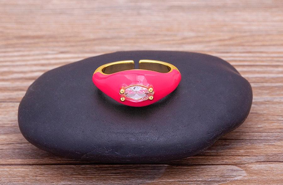 Iris Enamel Crystal Adjustable Ring - Rosetose