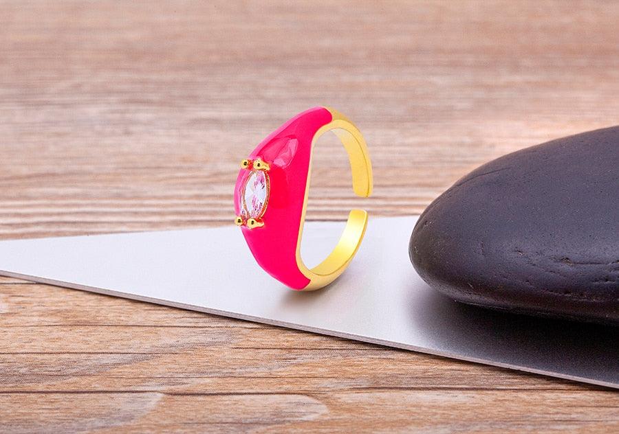 Iris Enamel Crystal Adjustable Ring - Rosetose