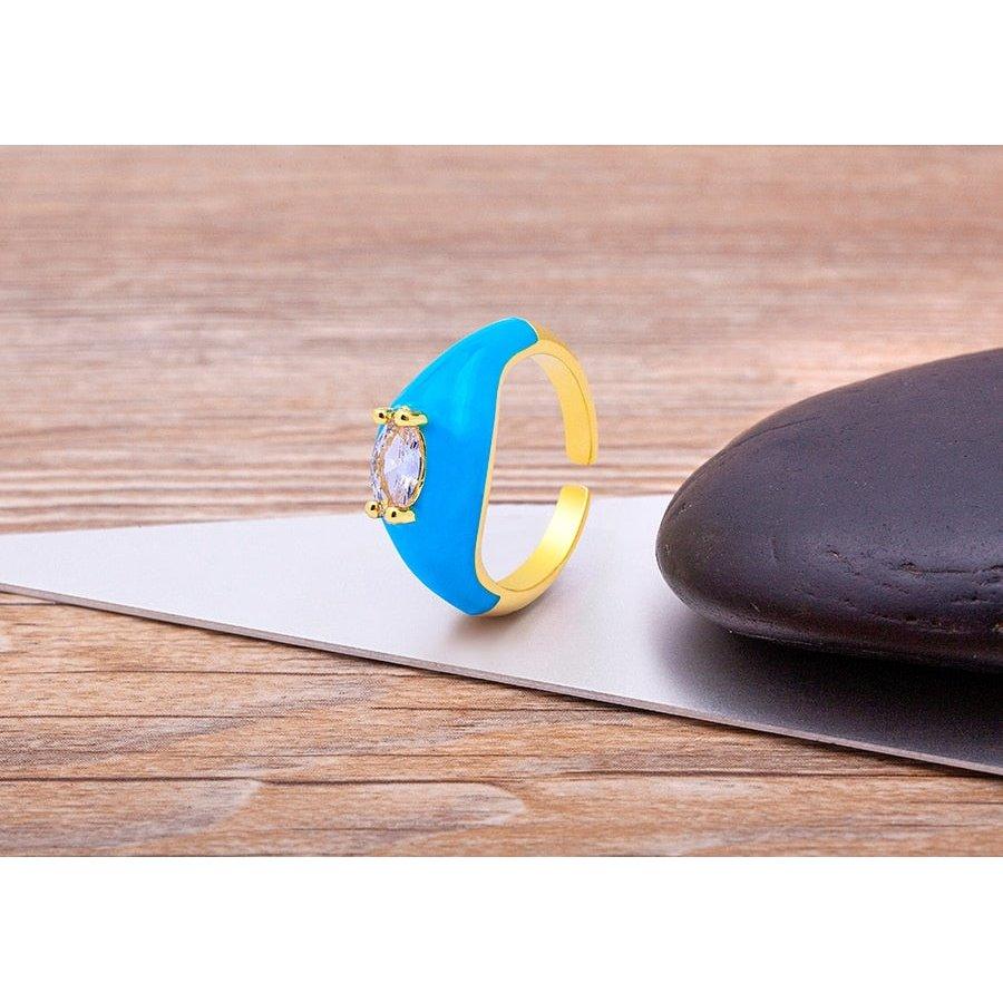 Iris Enamel Crystal Adjustable Ring - Rosetose