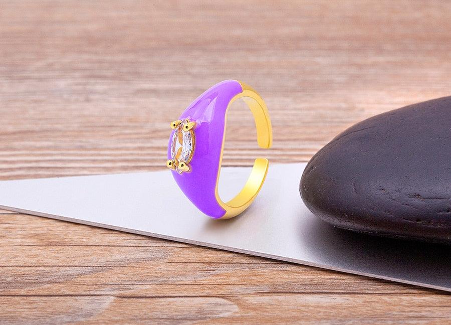 Iris Enamel Crystal Adjustable Ring - Rosetose