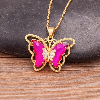 Zinnia Butterfly Crystal Necklace