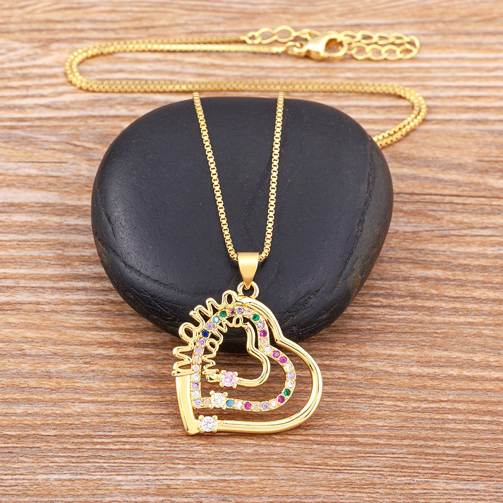 Mama layered crystal heart necklace